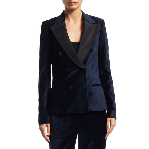 ALC Blazer Jacket Womens 4 Velvet Navy Blue Stanton Double Breasted Two Button - Picture 2 of 12